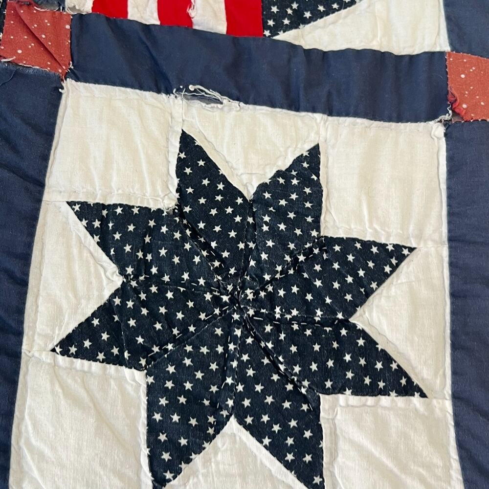 Vintage Americana Handmade Quilt 95 x 98 in Patriotic Cabin Star Patchwork - Picture 3 of 16